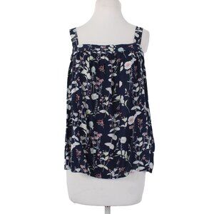 Gap Top $40 Sz L Navy Multi Color Floral Square Neck 100% Modal Top